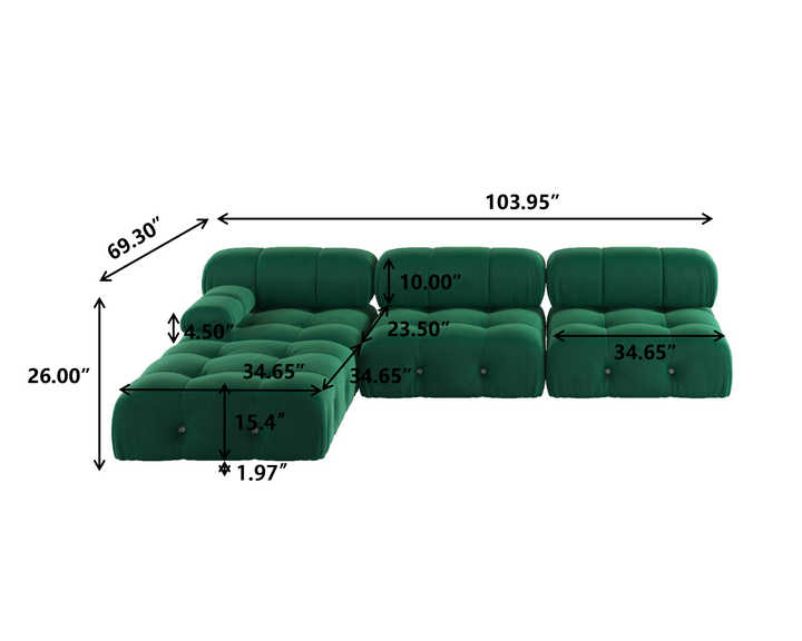 ADOUER WOOD "Luxurious Emerald Green U-Shaped Sectional Sofa with Tufted Cushions"