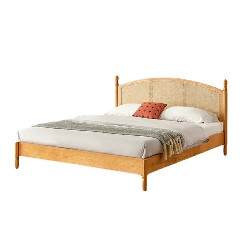 ADOUER WOOD Solid Acacia Wood Mid-Century Classic Rattan Cane Bed (Natural Finish)