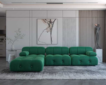 ADOUER WOOD "Luxurious Emerald Green U-Shaped Sectional Sofa with Tufted Cushions"