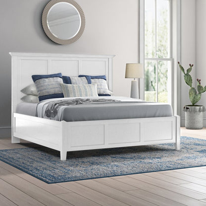 Adouer Wood "Classic White Solid Sheesham Wood Panel Bed with Elegant Rectangular Headboard and Footboard"