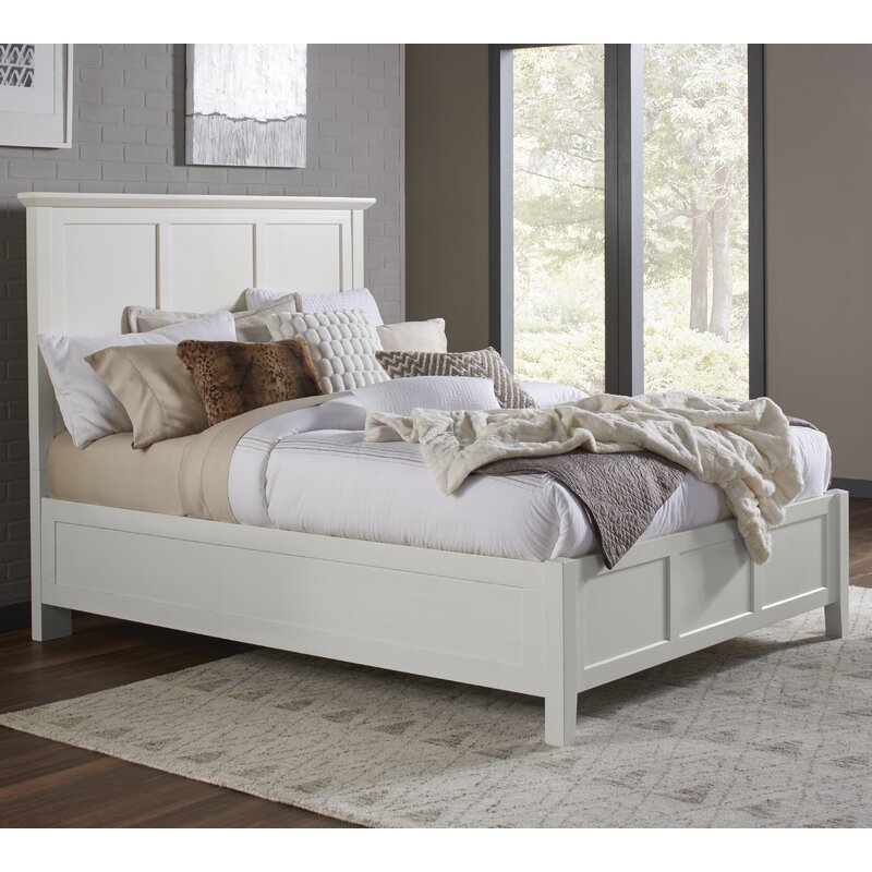 Adouer Wood "Classic White Solid Sheesham Wood Panel Bed with Elegant Rectangular Headboard and Footboard"