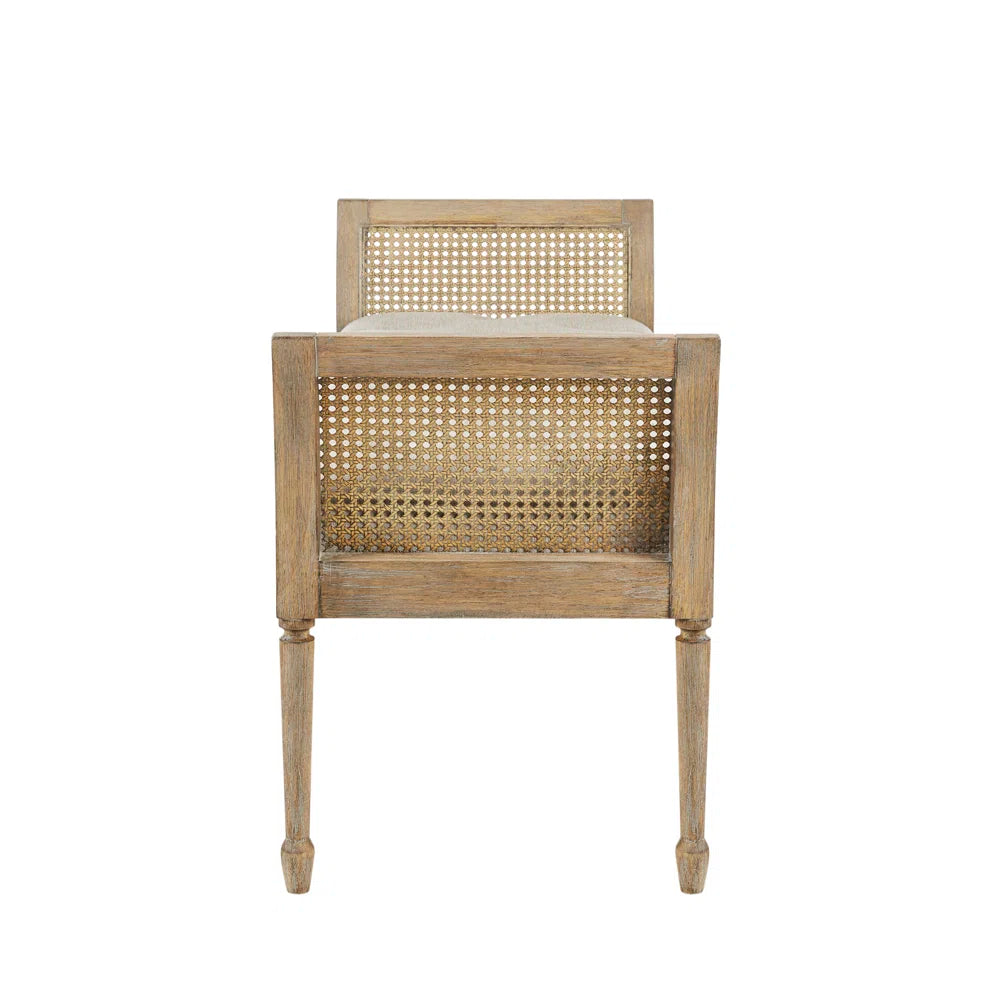 ADOUER WOOD Solid Wood White Distressed Multi-Purpose Rattan Cane Bench For Home & Office