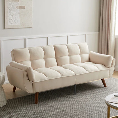 ADOUER WOOD Modern Beige Tufted 3-Seater Sofa with Wooden Legs