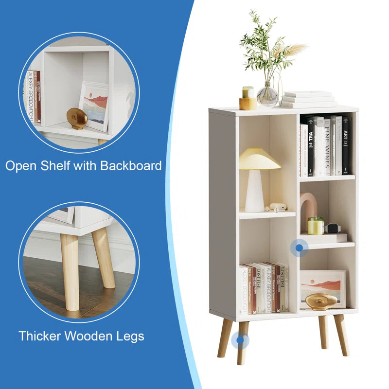 ADOUER WOOD Slim Look Solid Sheesham Wood White Bookshelf With Natural Leg