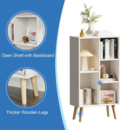 ADOUER WOOD Slim Look Solid Sheesham Wood White Bookshelf With Natural Leg