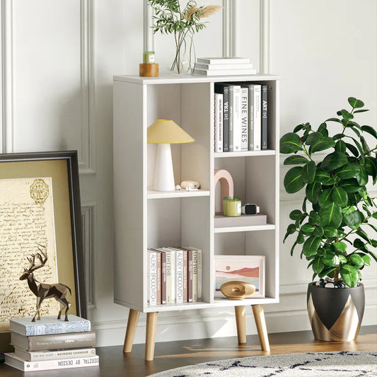 ADOUER WOOD Slim Look Solid Sheesham Wood White Bookshelf With Natural Leg