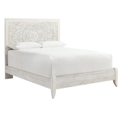 ADOUER WOOD Solid Sheesham Wood Luxuries Distressed Hand Carving  Bed, Without Storage