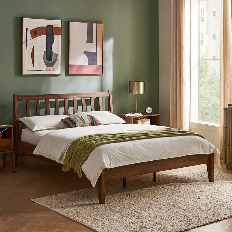 ADOUER WOOD Solid Acacia Wood Mid-Century Classic Bed Without Storage For Bedroom (Honey)