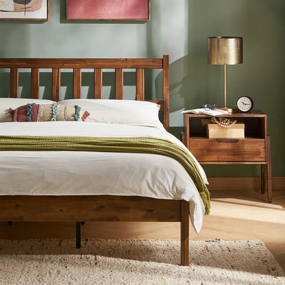 ADOUER WOOD Solid Acacia Wood Mid-Century Classic Bed Without Storage For Bedroom (Honey)