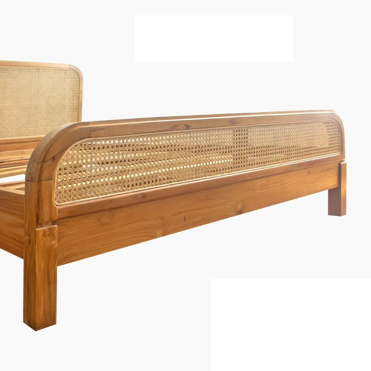 ADOUER WOOD Solid Acacia Wood Mid-Century Classic Rattan Cane Bed (Natural)