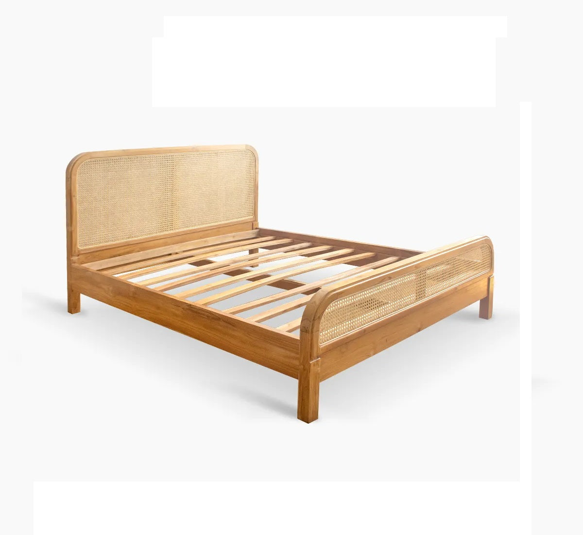 ADOUER WOOD Solid Acacia Wood Mid-Century Classic Rattan Cane Bed (Natural)