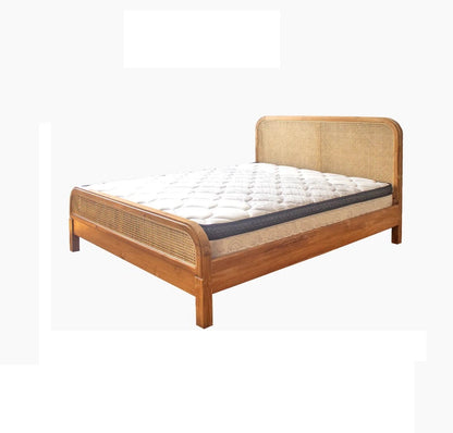 ADOUER WOOD Solid Acacia Wood Mid-Century Classic Rattan Cane Bed (Natural)