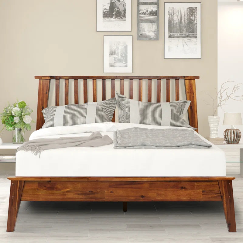 ADOUER WOOD Solid Acacia Wood High Chic Bed Without Storage For Bedroom (Honey)