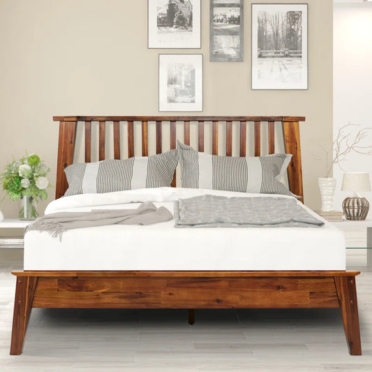 ADOUER WOOD Solid Acacia Wood High Chic Bed Without Storage For Bedroom (Honey)