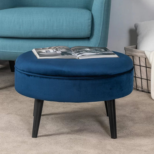 ADOUER WOOD Solid Wood Led Upholstered Ottoman/Pouffe