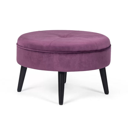 ADOUER WOOD Solid Wood Led Upholstered Ottoman/Pouffe