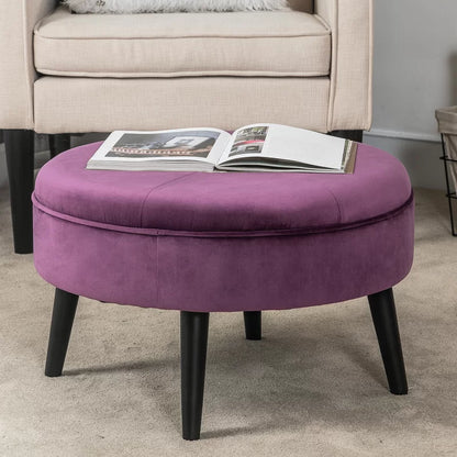 ADOUER WOOD Solid Wood Led Upholstered Ottoman/Pouffe