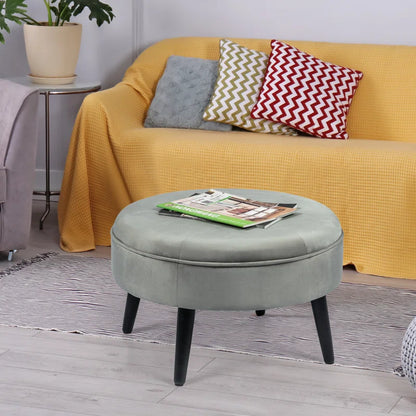 ADOUER WOOD Solid Wood Led Upholstered Ottoman/Pouffe