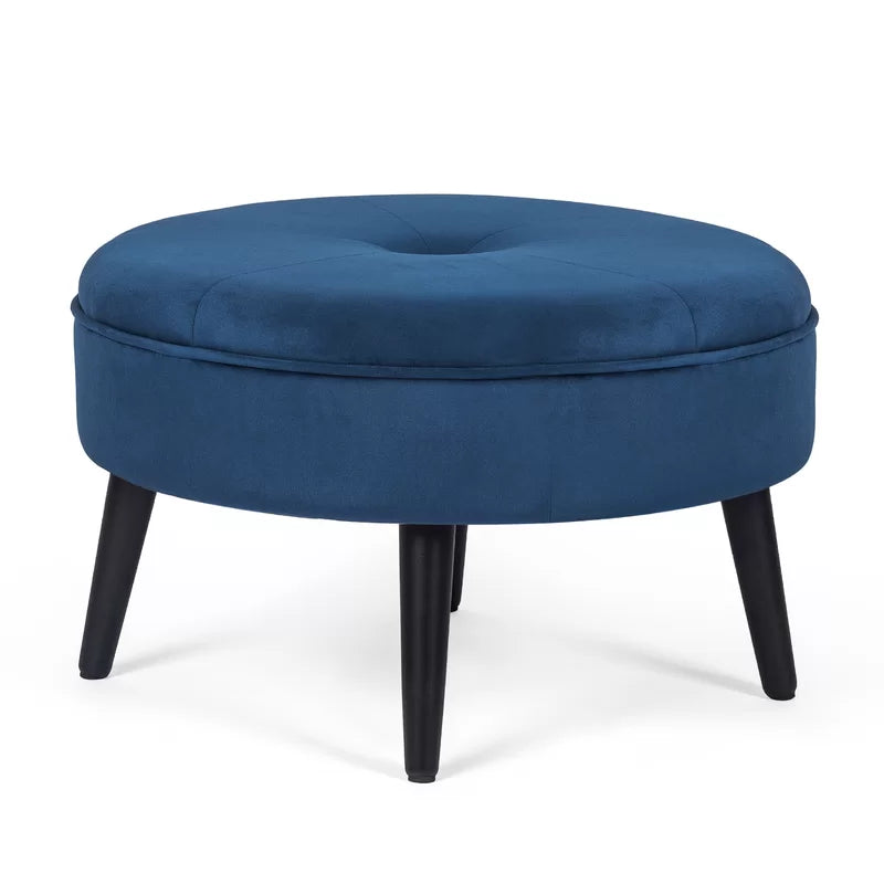 ADOUER WOOD Solid Wood Led Upholstered Ottoman/Pouffe