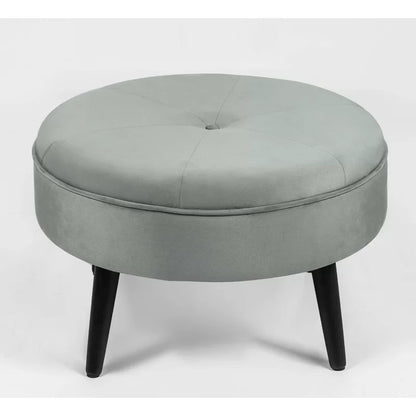 ADOUER WOOD Solid Wood Led Upholstered Ottoman/Pouffe