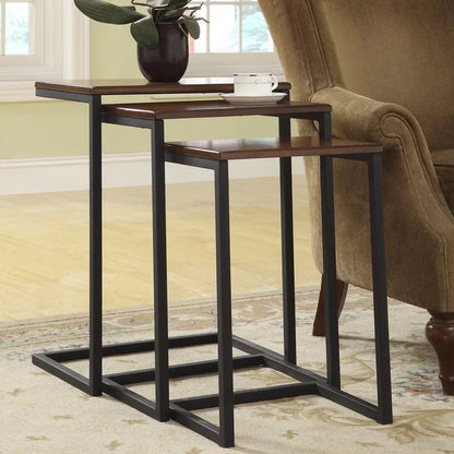 ADOUER WOOD Solid Sheesham Wood & Metal Frame Set of 3 Nesting Table