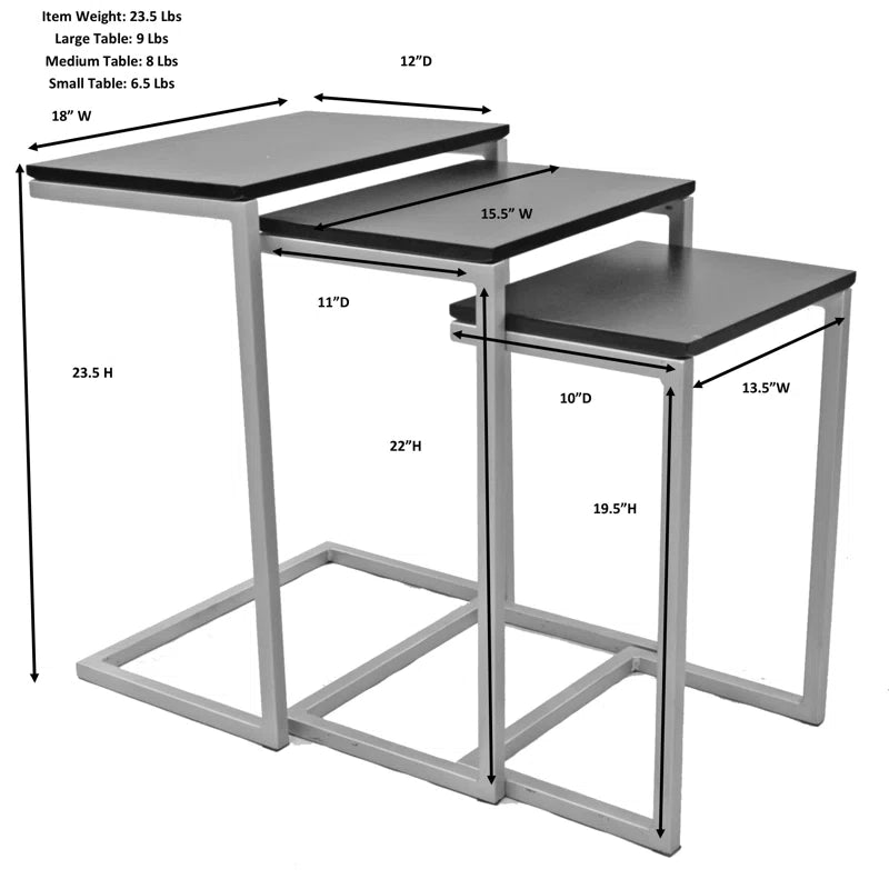 ADOUER WOOD Solid Sheesham Wood & Metal Frame Set of 3 Nesting Table