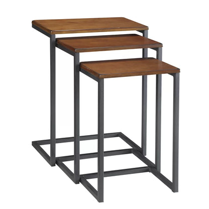 ADOUER WOOD Solid Sheesham Wood & Metal Frame Set of 3 Nesting Table