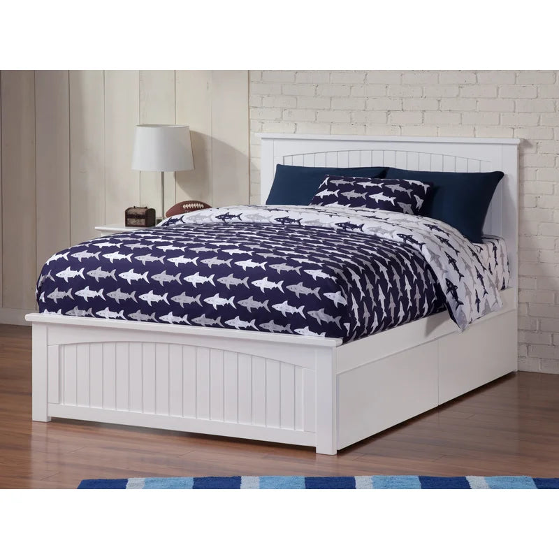 ADOUER WOOD Solid Sheesham Wood Standard Bed With Storage Drawer–White Finish