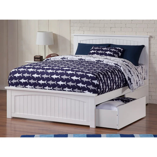 ADOUER WOOD Solid Sheesham Wood Standard Bed With Storage Drawer–White Finish