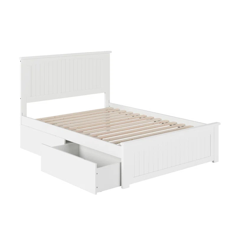 ADOUER WOOD Solid Sheesham Wood Standard Bed With Storage Drawer–White Finish