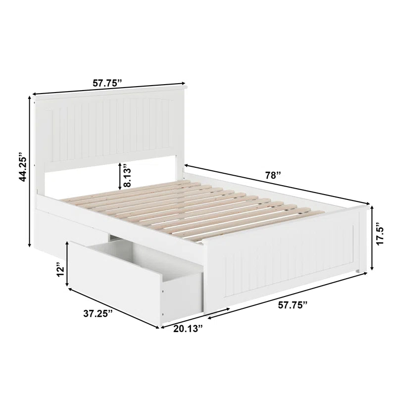 ADOUER WOOD Solid Sheesham Wood Standard Bed With Storage Drawer–White Finish