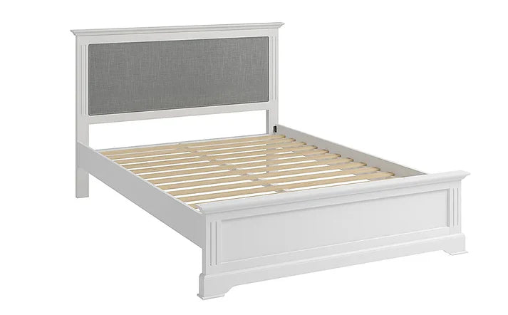 Adouer Wood "Modern White Solid Sheesham Wooden Bed Frame with Upholstered Headboard"