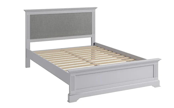 Adouer Wood "Modern White Solid Sheesham Wooden Bed Frame with Upholstered Headboard"