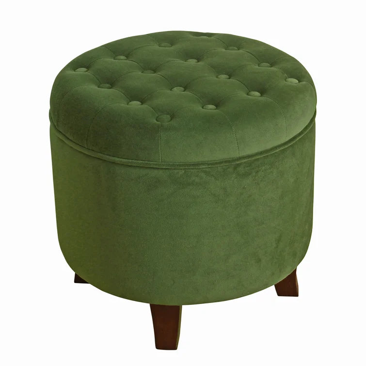 ADOUER WOOD Solid Wood Leg Green Tufted Upholstered Ottoman/Pouffe With Storage