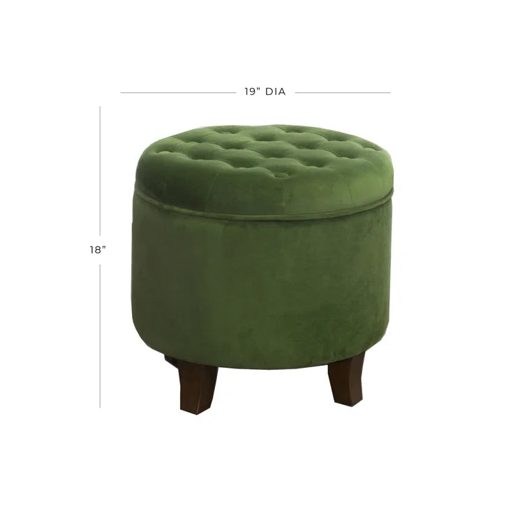 ADOUER WOOD Solid Wood Leg Green Tufted Upholstered Ottoman/Pouffe With Storage