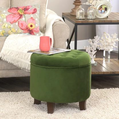 ADOUER WOOD Solid Wood Leg Green Tufted Upholstered Ottoman/Pouffe With Storage