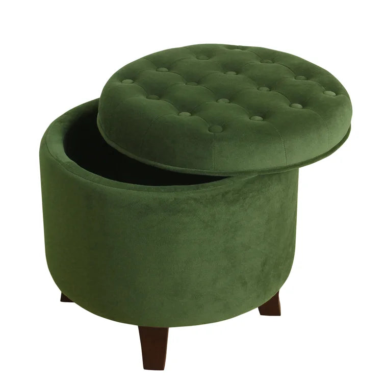 ADOUER WOOD Solid Wood Leg Green Tufted Upholstered Ottoman/Pouffe With Storage