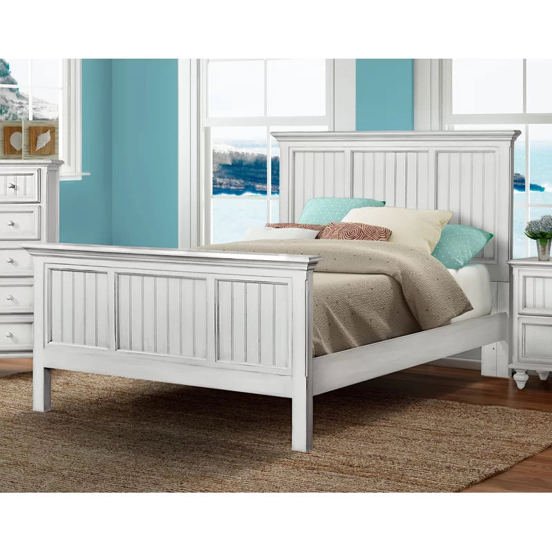 Adouer Wood "Elegant White Solid Sheesham Panel Bed with High Headboard and Footboard"