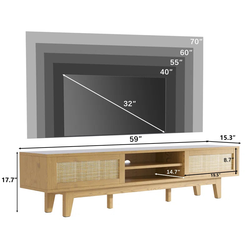 ADOUER WOOD Solid Sheesahm Wood Natural Cane Tv Unit For Home