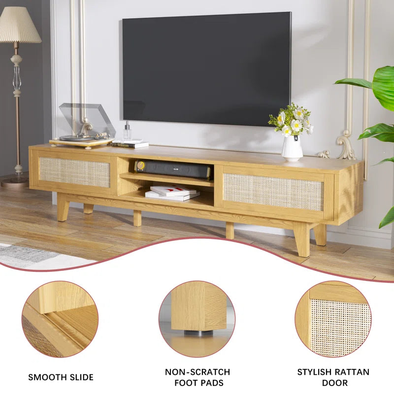 ADOUER WOOD Solid Sheesahm Wood Natural Cane Tv Unit For Home