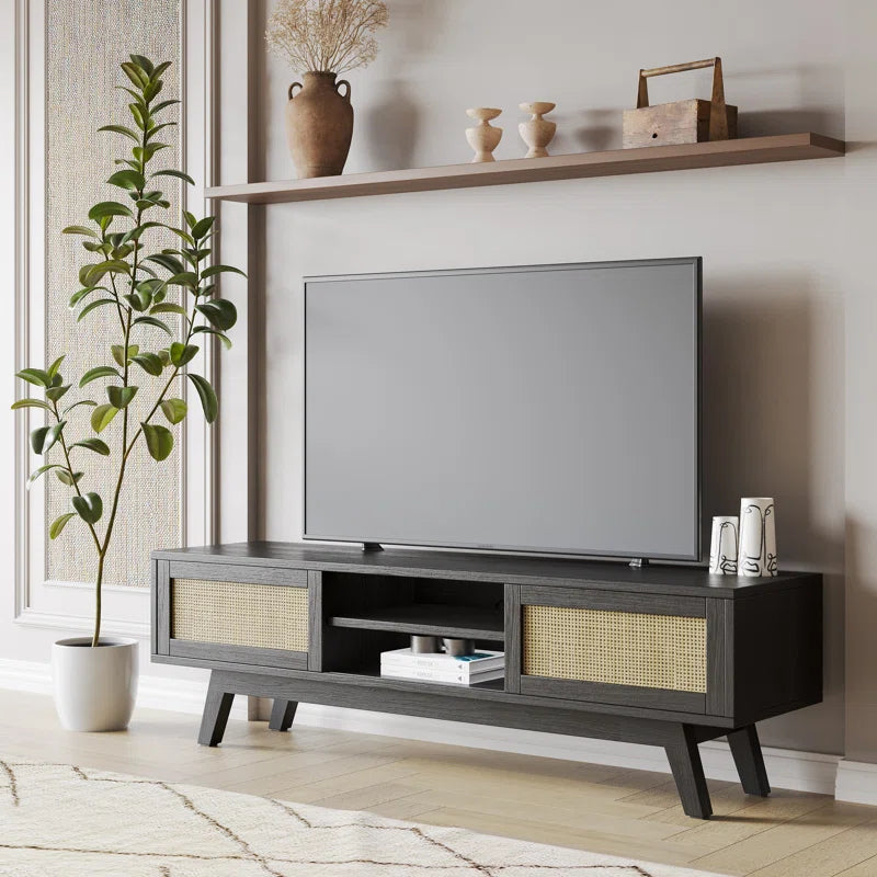 ADOUER WOOD Solid Sheesahm Wood Natural Cane Tv Unit For Home