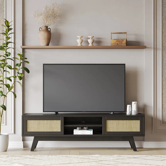 ADOUER WOOD Solid Sheesahm Wood Natural Cane Tv Unit For Home