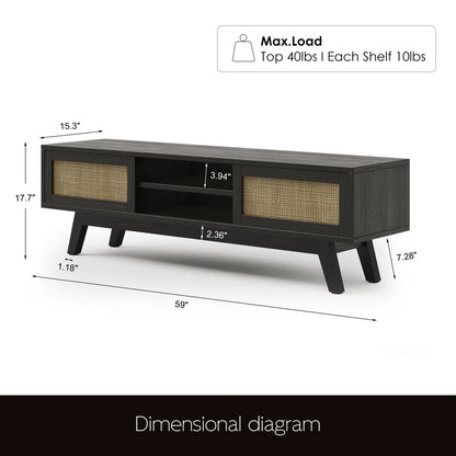 ADOUER WOOD Solid Sheesahm Wood Natural Cane Tv Unit For Home