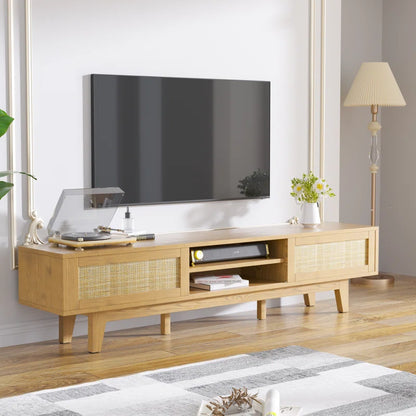 ADOUER WOOD Solid Sheesahm Wood Natural Cane Tv Unit For Home