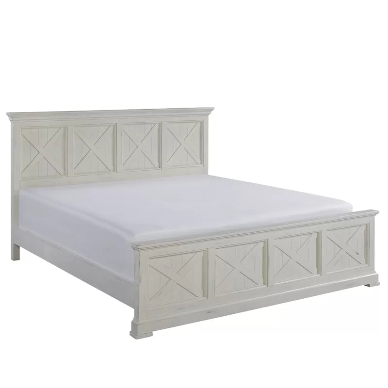 Adouer Wood "Lana Standard Solid Wood Sheesham Bed with Panel Design – White Finish"