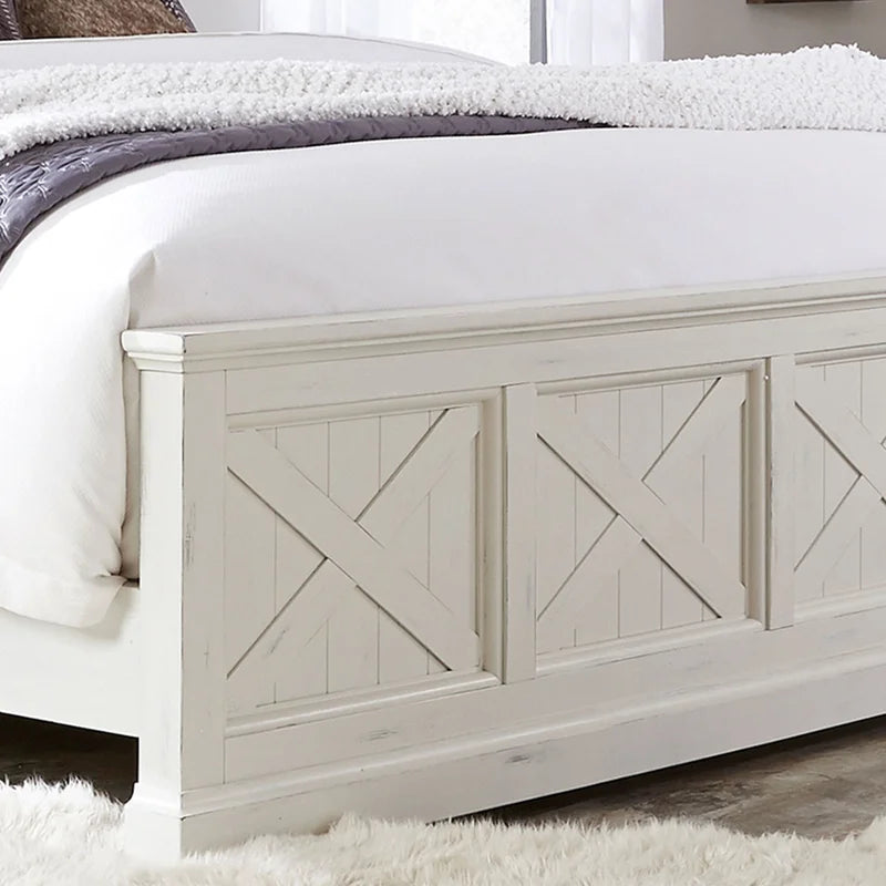 Adouer Wood "Lana Standard Solid Wood Sheesham Bed with Panel Design – White Finish"