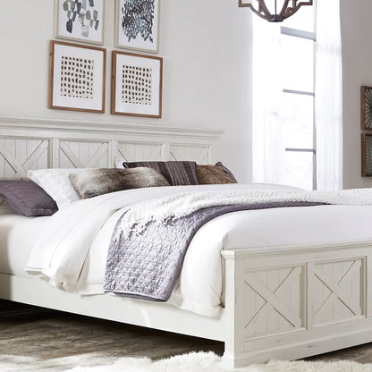 Adouer Wood "Lana Standard Solid Wood Sheesham Bed with Panel Design – White Finish"