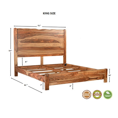 ADOUER WOOD Solid Sheesham Wood Designer Bed Without Storage For Bedroom (Natural)