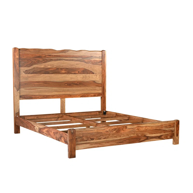 ADOUER WOOD Solid Sheesham Wood Designer Bed Without Storage For Bedroom (Natural)