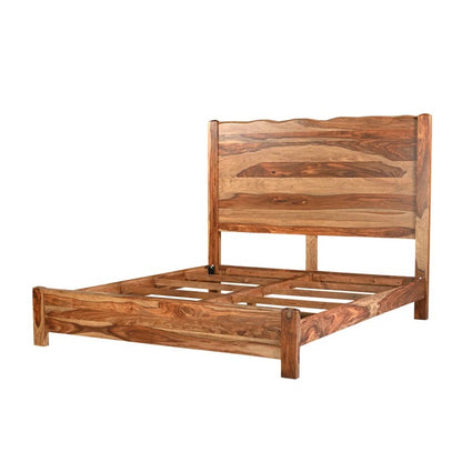 ADOUER WOOD Solid Sheesham Wood Designer Bed Without Storage For Bedroom (Natural)